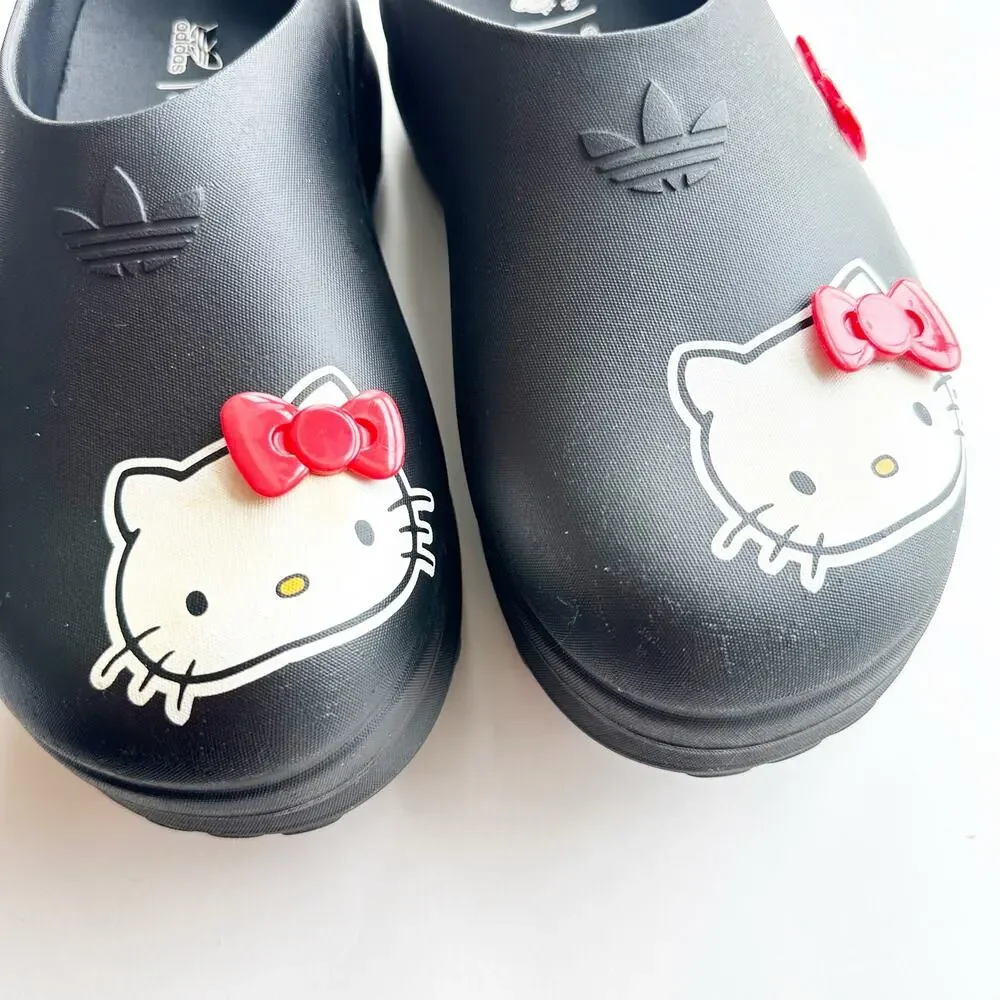 Adidas Size 7 Hello Kitty Clogs Black Red Bow Sanrio Collab Slip On Shoes - Picture 2 of 9